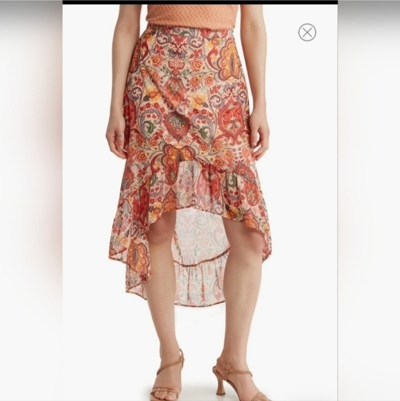 New Status By Chenault Boho Floral Chiffon Pull On Skirt Size Large - Picture 1 of 6